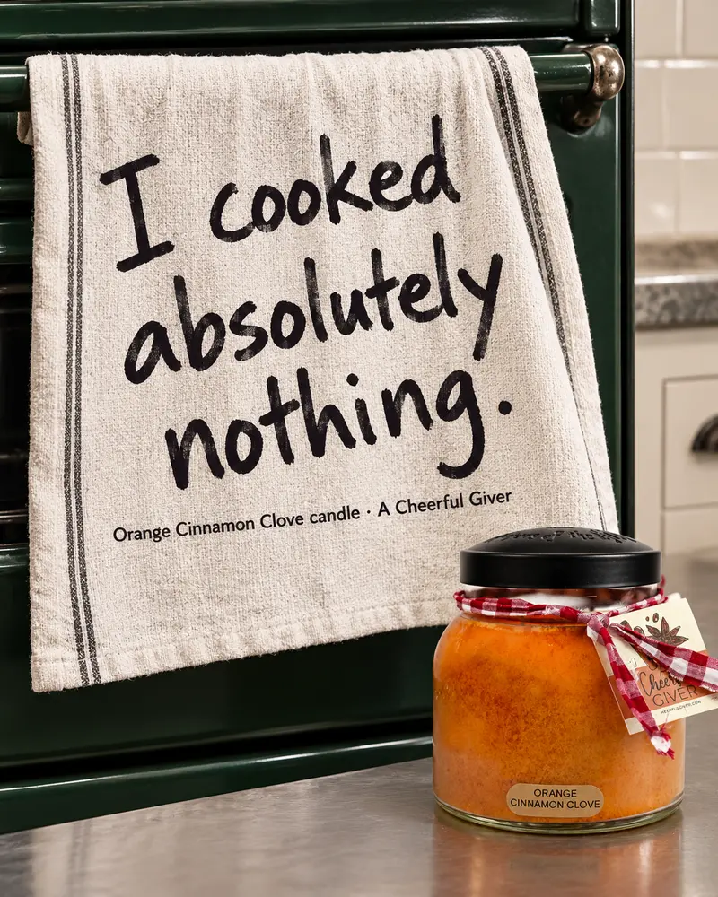 The stove is off. The towel confession. Made for A Cheerful Giver.