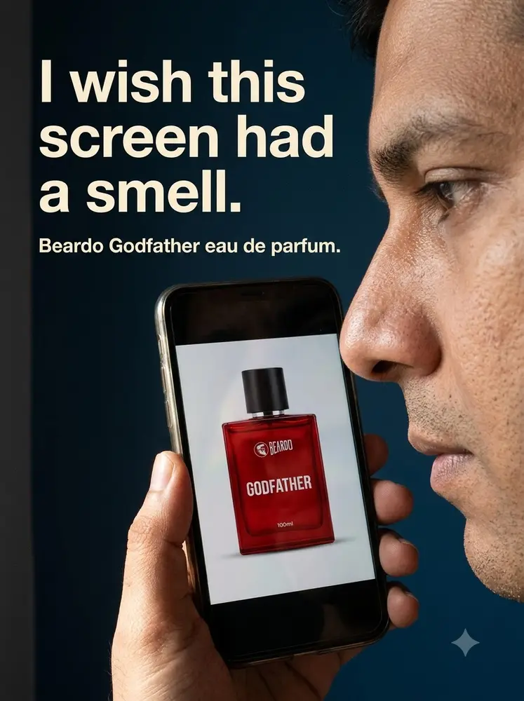 Buying through a screen. Nose meets phone. Made for Beardo.
