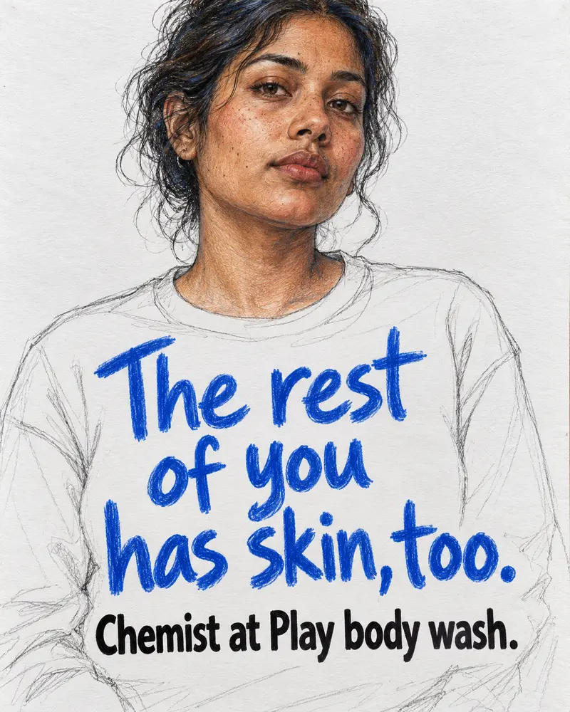 Below the face. An unfinished portrait. Made for Chemist at Play.