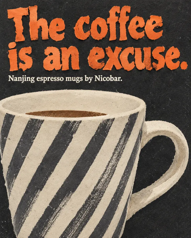 The coffee is an excuse. The striped mug print. Made for Nicobar.