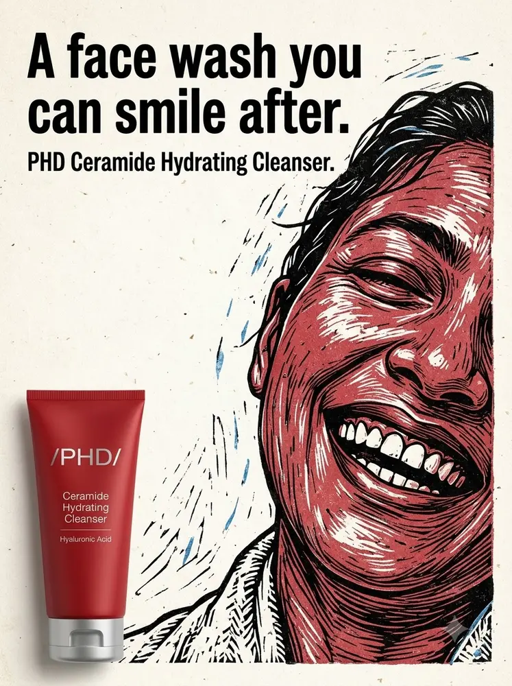 Room to smile. A laughing face drawn. Made for PHD Beauty.