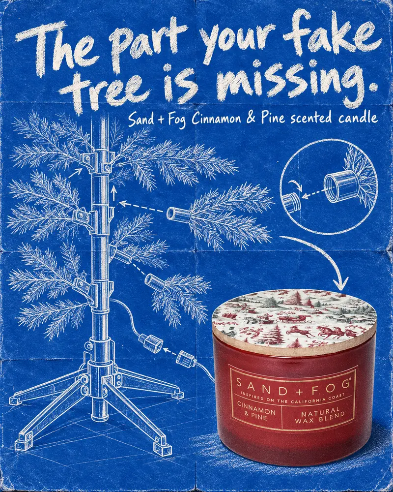 The fake tree problem. Drawn as assembly instructions. Made for Sand + Fog.