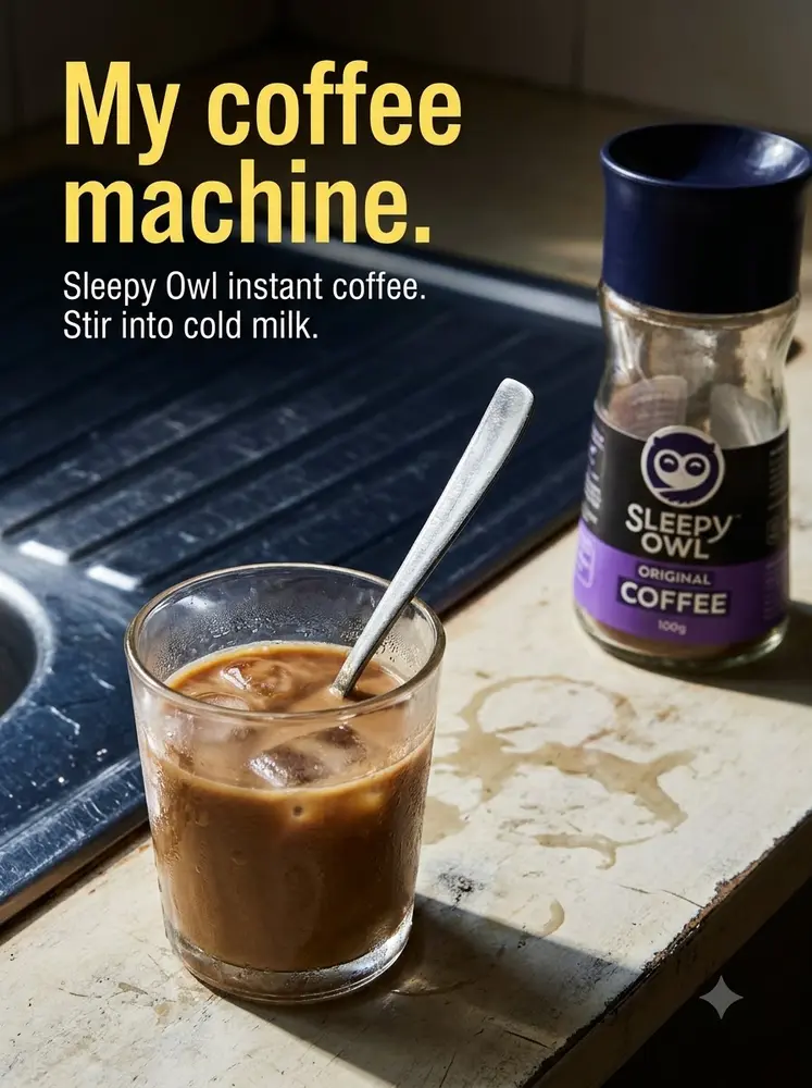 My coffee machine. One actual spoon. Made for Sleepy Owl.