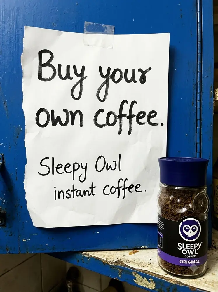 Coffee boundaries. A note for flatmates. Made for Sleepy Owl.